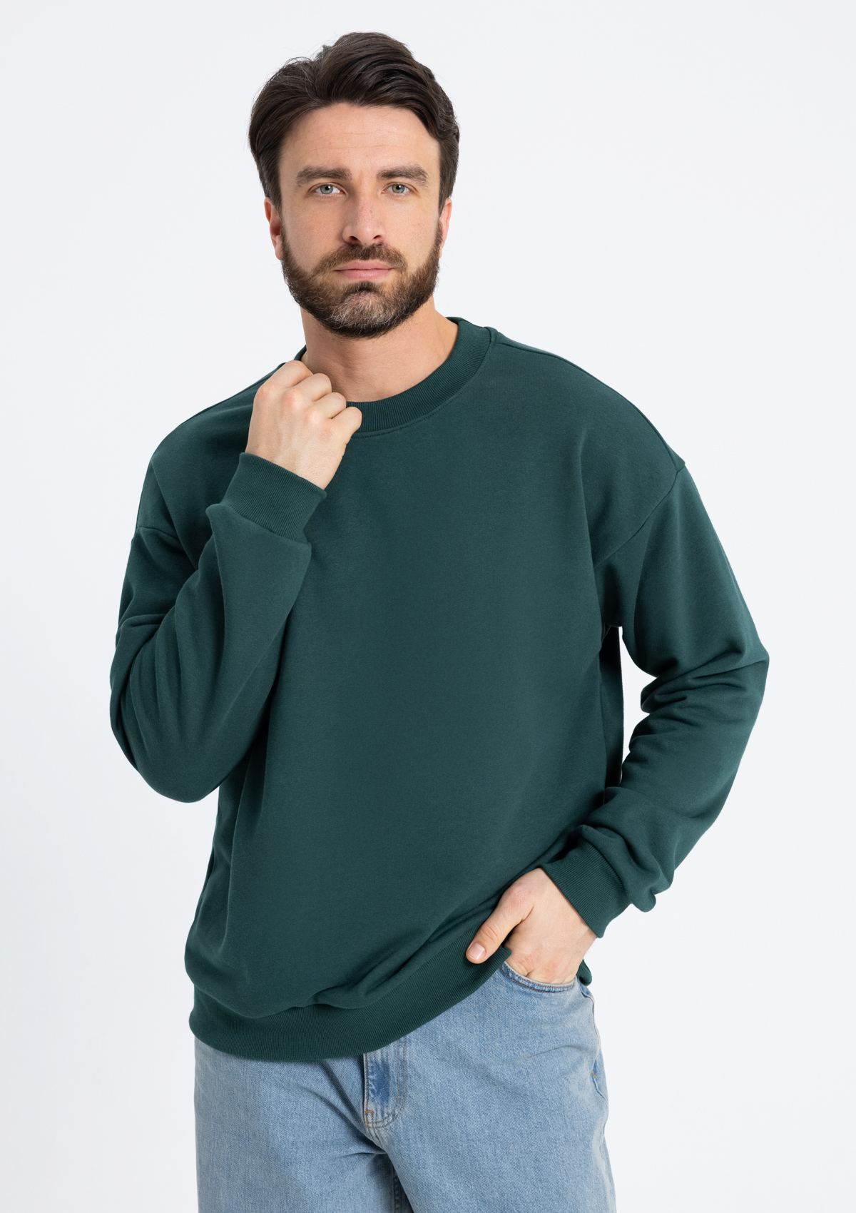 Свитшот унисекс STAN футер без начёса, 350, 96, Тёмно-зелёный,  (130)  (54/XXL)