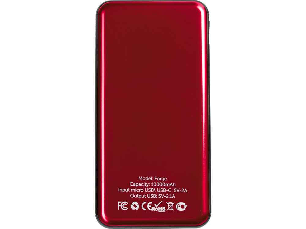 Внешний аккумулятор Forge, Evolt, металл, 10000mah, красный