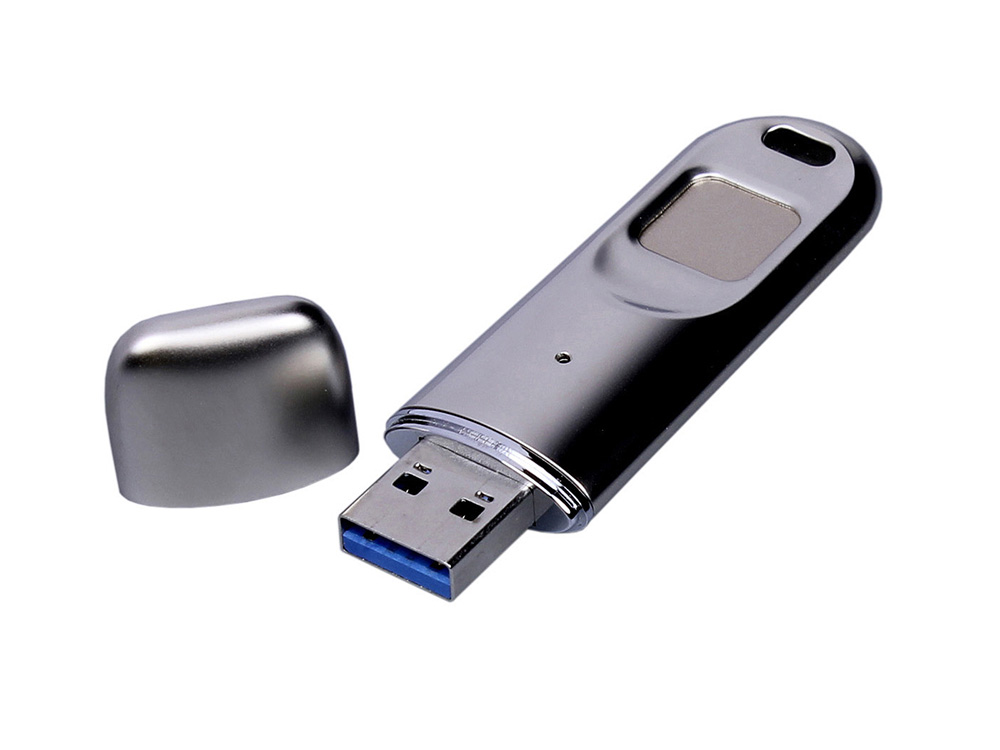 Металлическая флешка со сканером отпечатков пальцев в подарочной упаковке на 256 Гб, серебристый