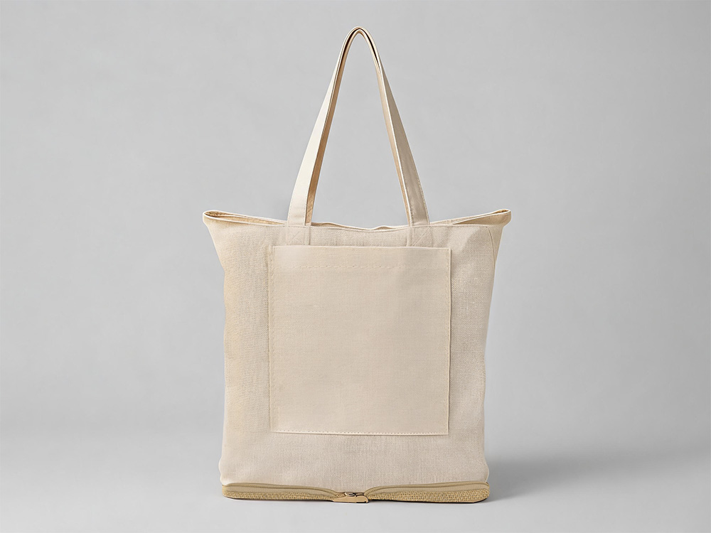 Складная сумка Jute из хлопка и джута с карманом с логотипом  | Print Logo