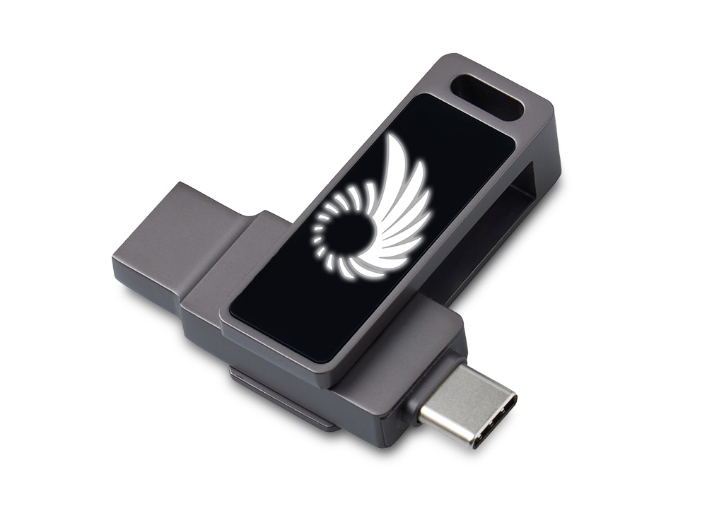 USB3.0/ Type-C флешка 2в1 на 64 ГБ Спинлайт с подсветкой с логотипом Evolt | Print Logo