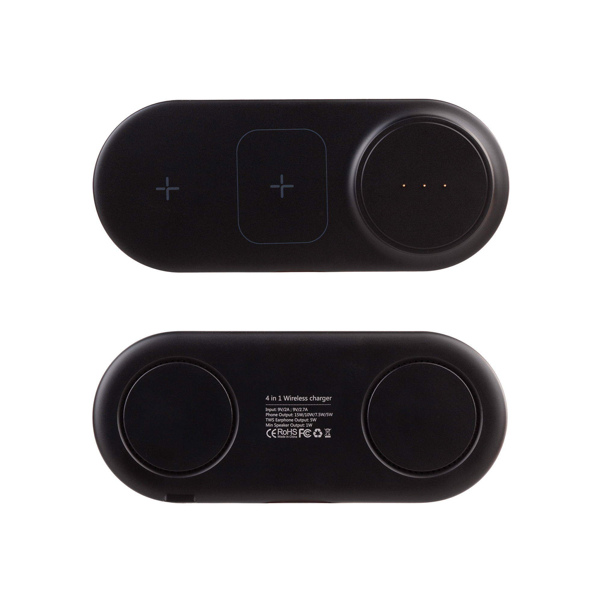 Настольная беспроводная (15W) зарядная станция "Blacksmith" с bluetooth колонкой с подсветкой логотипа, черный