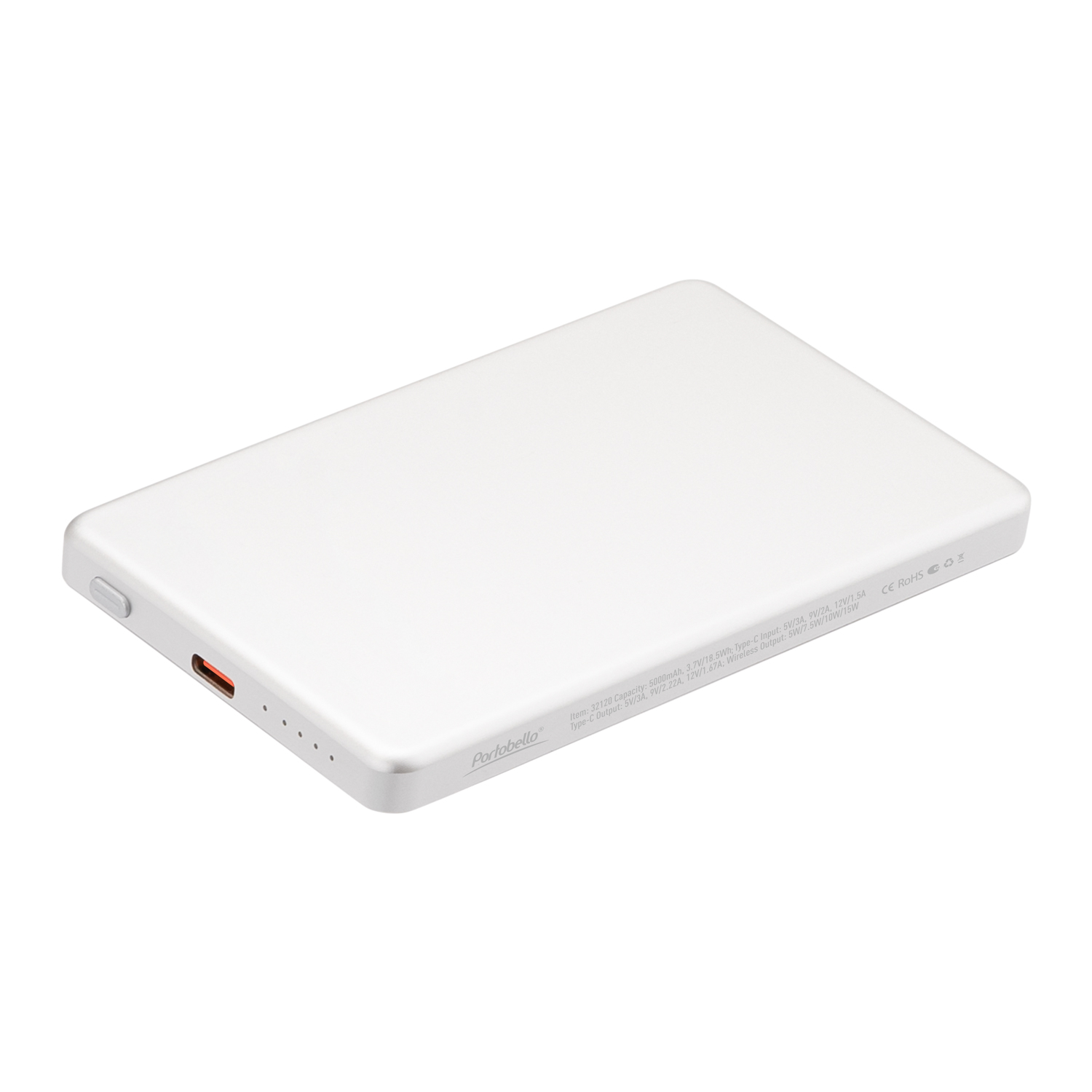 Внешний аккумулятор Atlantis PD 5000mAh с функцией беспроводной зарядки 15W, серебряный