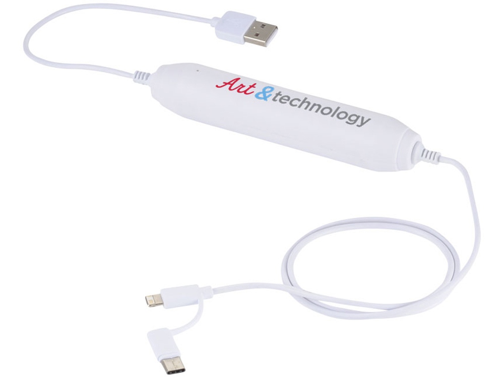 Портативное зарядное устройство, 2000 mAh/кабель 3 в 1, белый