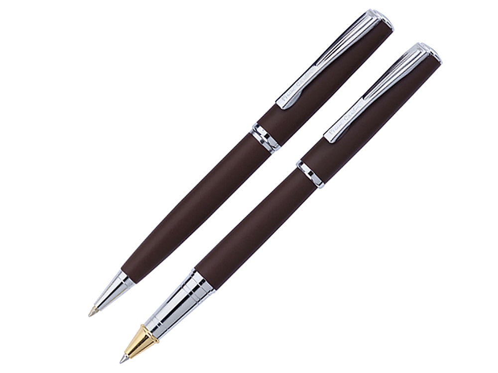 Набор Pierre Cardin коллекция ПАРА (PEN&PEN): ручка шариковая + роллер. Корпус - латунь и матовое порошковое покрытие. Отделка и детали дизайна - сталь, хром. Цвет - коричневый. Упаковка Е.