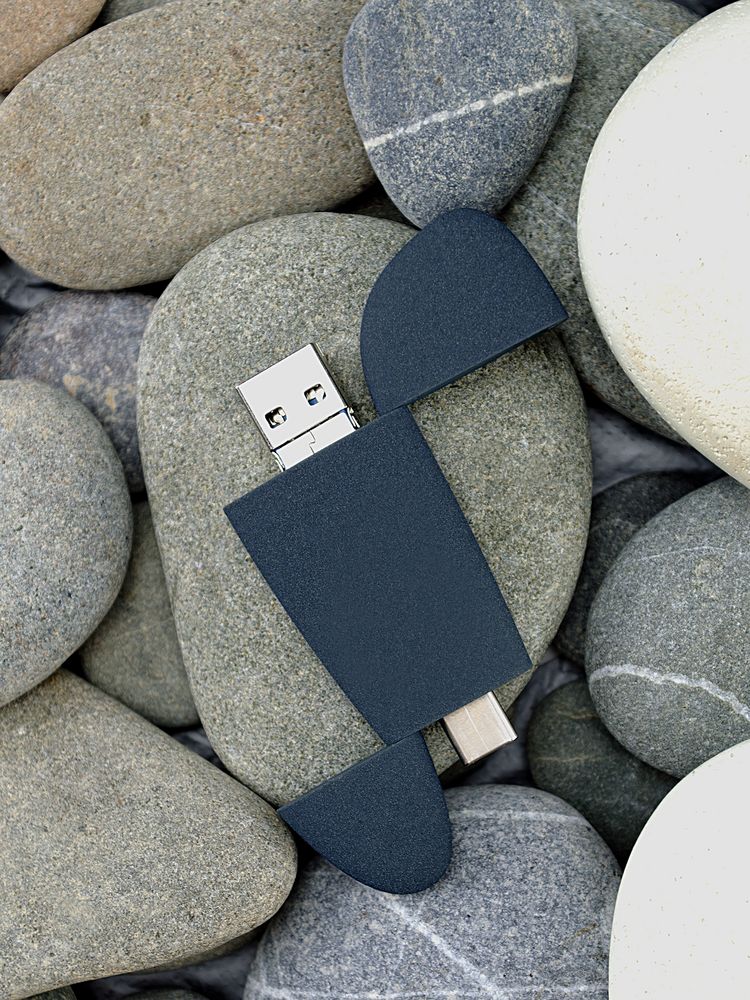 Флешка Pebble Universal, USB 3.0, серо-синяя фото на сайте Print Logo.