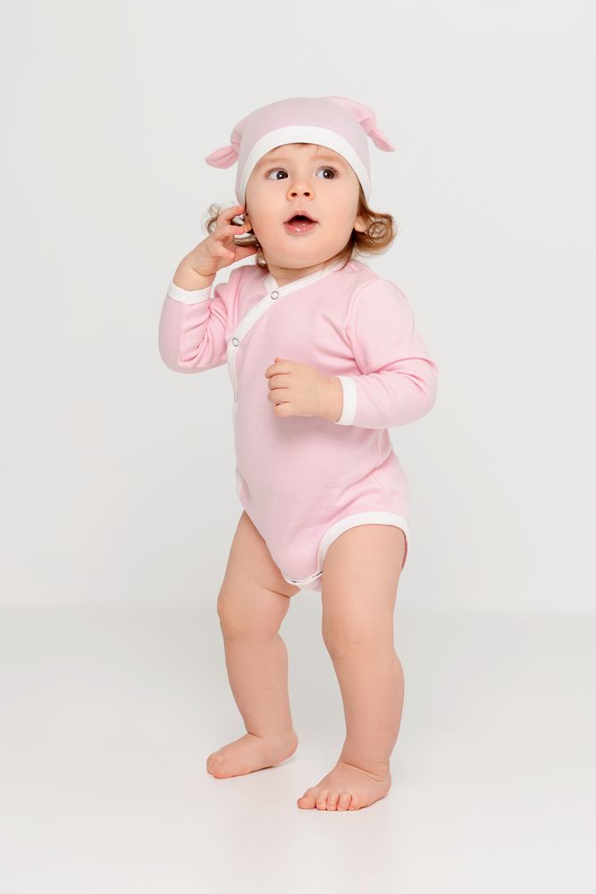 Боди детское Baby Prime, розовое с молочно-белым, размер 80 см