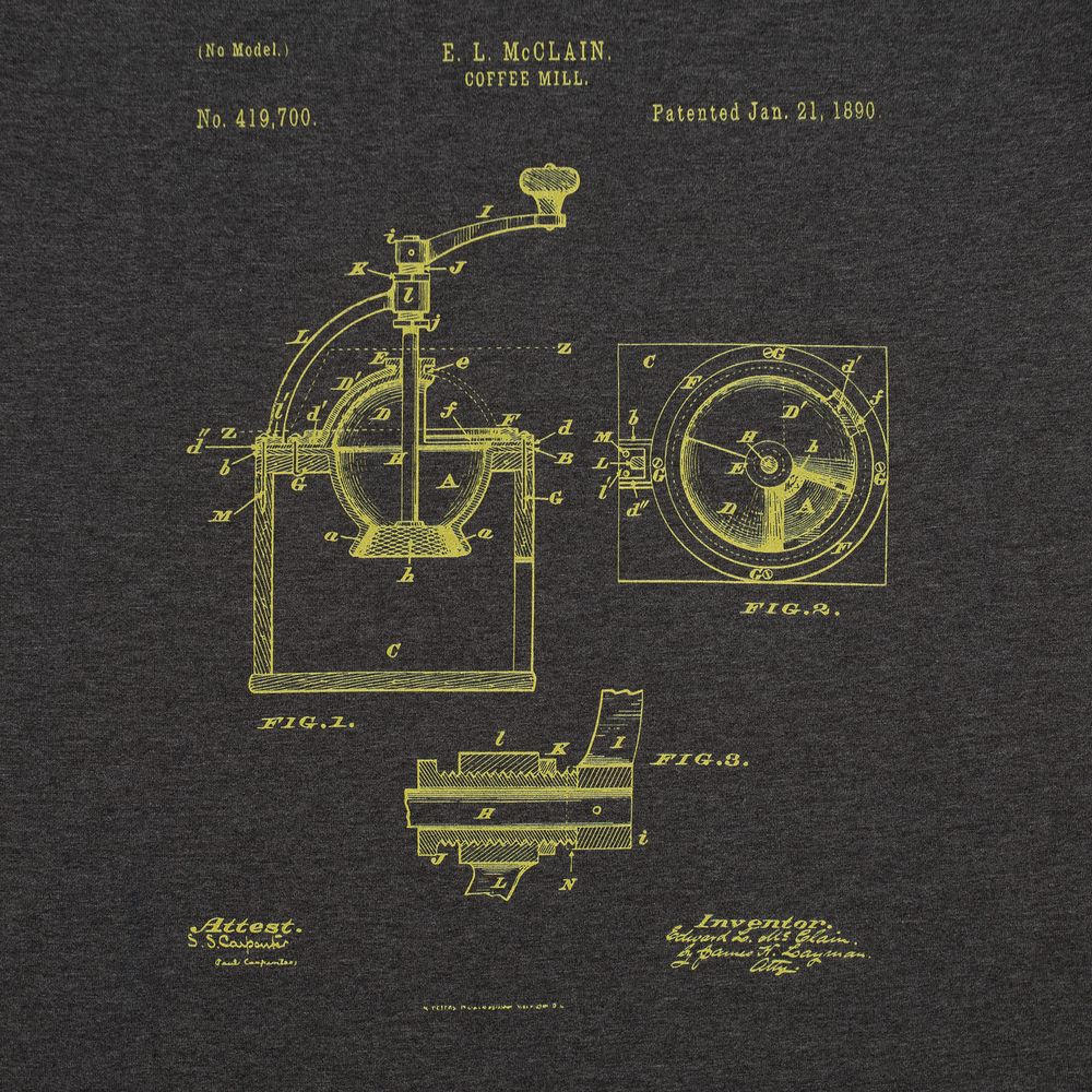 Футболка приталенная Old Patents. Coffee Mill — пример нанесения логотипа (CoolColor) | Print Logo