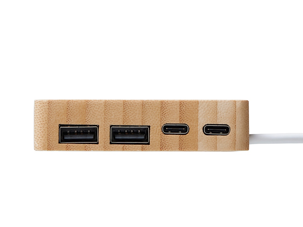 USB хаб Memo, 2*USB, 2*Type C, бамбук