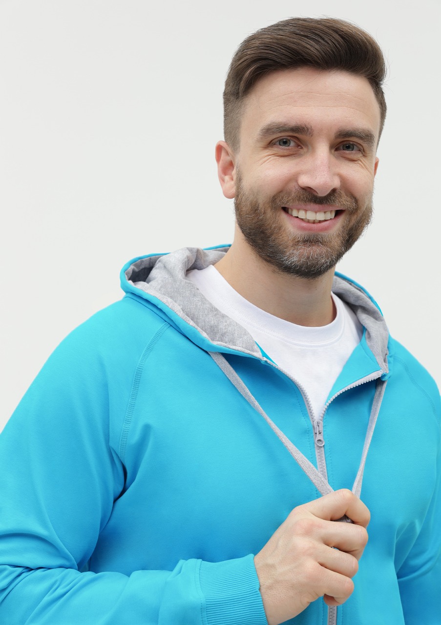 Толстовка мужская STAN с капюшоном на молнии футер без начёса 260, 61, Бирюзовый,  (32)  (50/L)