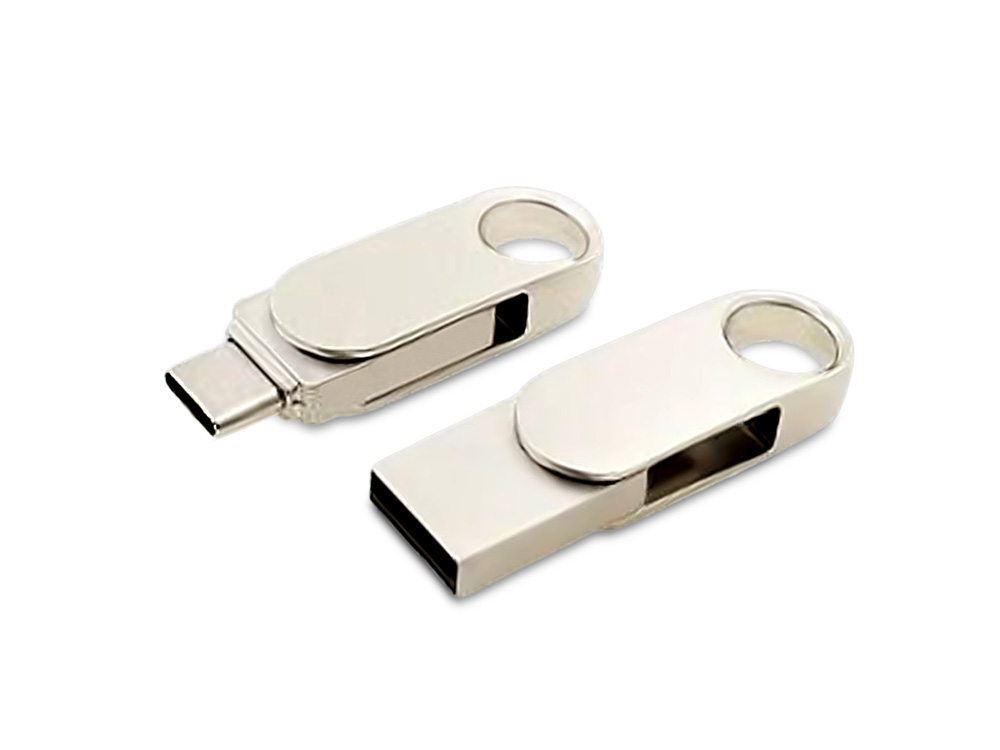USB 3.0- флешка Uranium на 64 Гб с поворотным механизмом и дополнительным разъемом Type-C с логотипом  | Print Logo