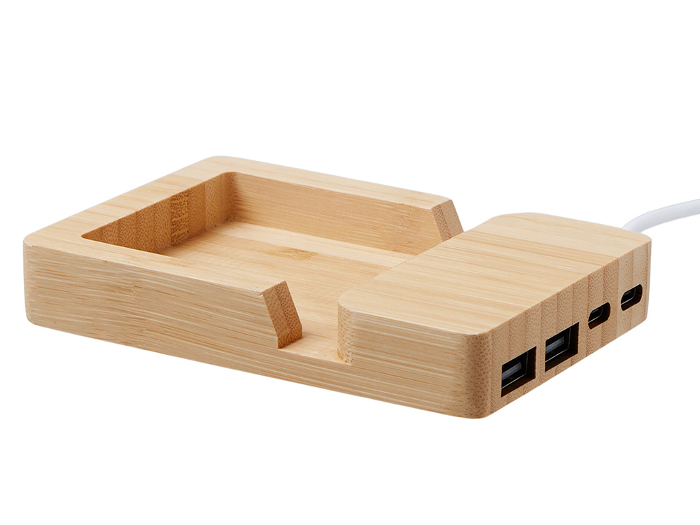 USB хаб Memo, 2*USB, 2*Type C, бамбук