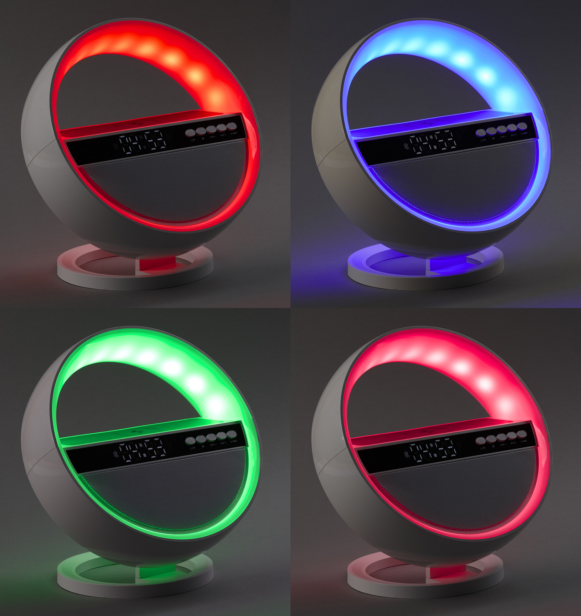 Bluetooth колонка "Smart Orb" 5Вт с беспроводным (15W) ЗУ, лампой, часами, FM радио фото на сайте Print Logo.