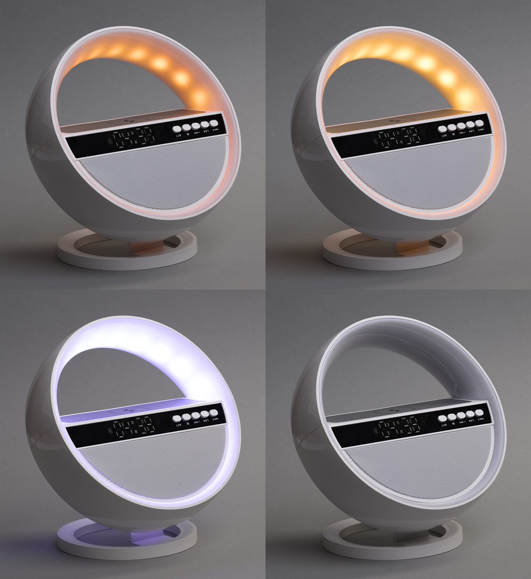 Bluetooth колонка "Smart Orb" 5Вт с беспроводным (15W) ЗУ, лампой, часами, FM радио фото на сайте Print Logo.
