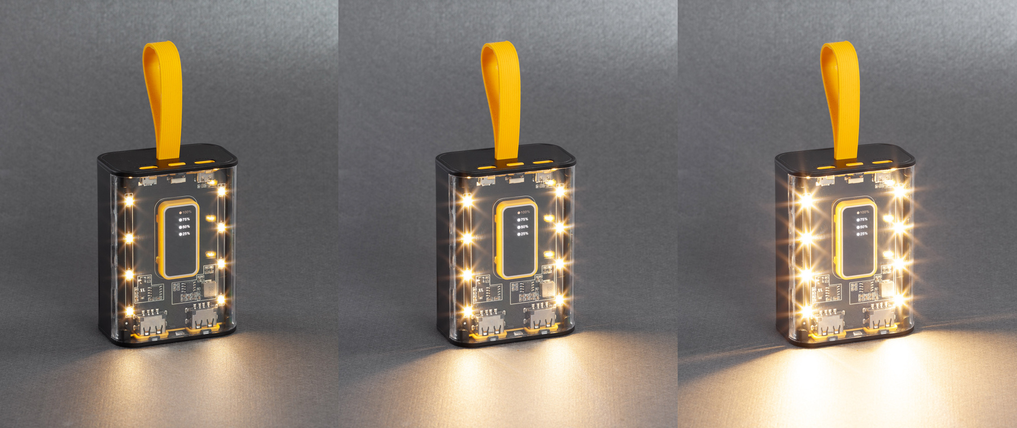 Зарядное устройство "Shine" 9000 mAh с LED-подсветкой, встроенными кабелями Type-C/Lightning/USB фото на сайте Print Logo.