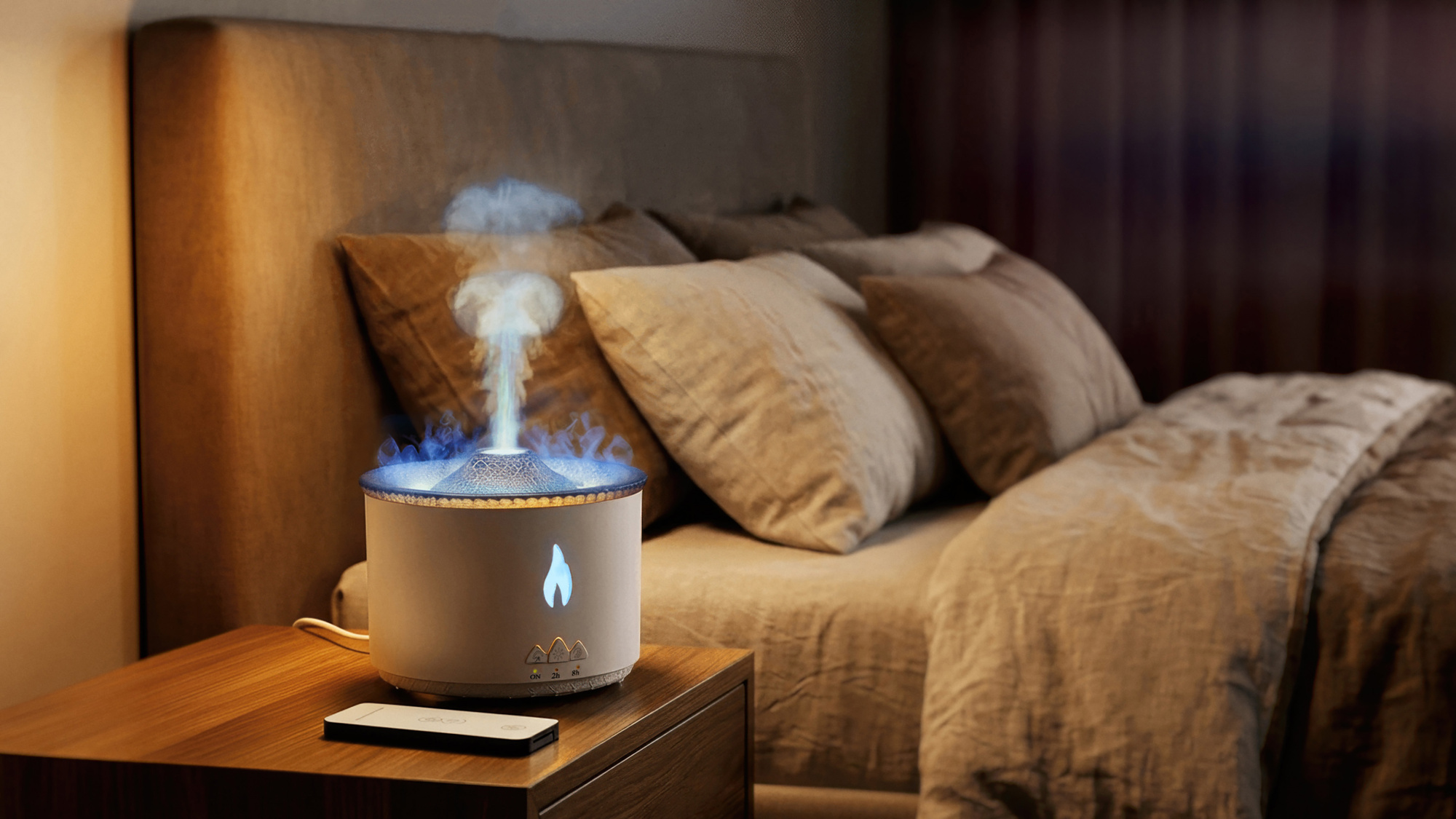 Увлажнитель воздуха "Smart Volcano"с пультом ДУ,  функцией ароматерапии и интерьерной подсветкой , белый с черным