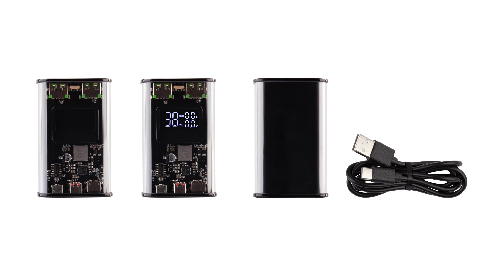 Зарядное (22.5W) устройство "Inside" 9000 mAh с прозрачным корпусом и цифровым индикатором заряда/напряжения/силы тока фото на сайте Print Logo.