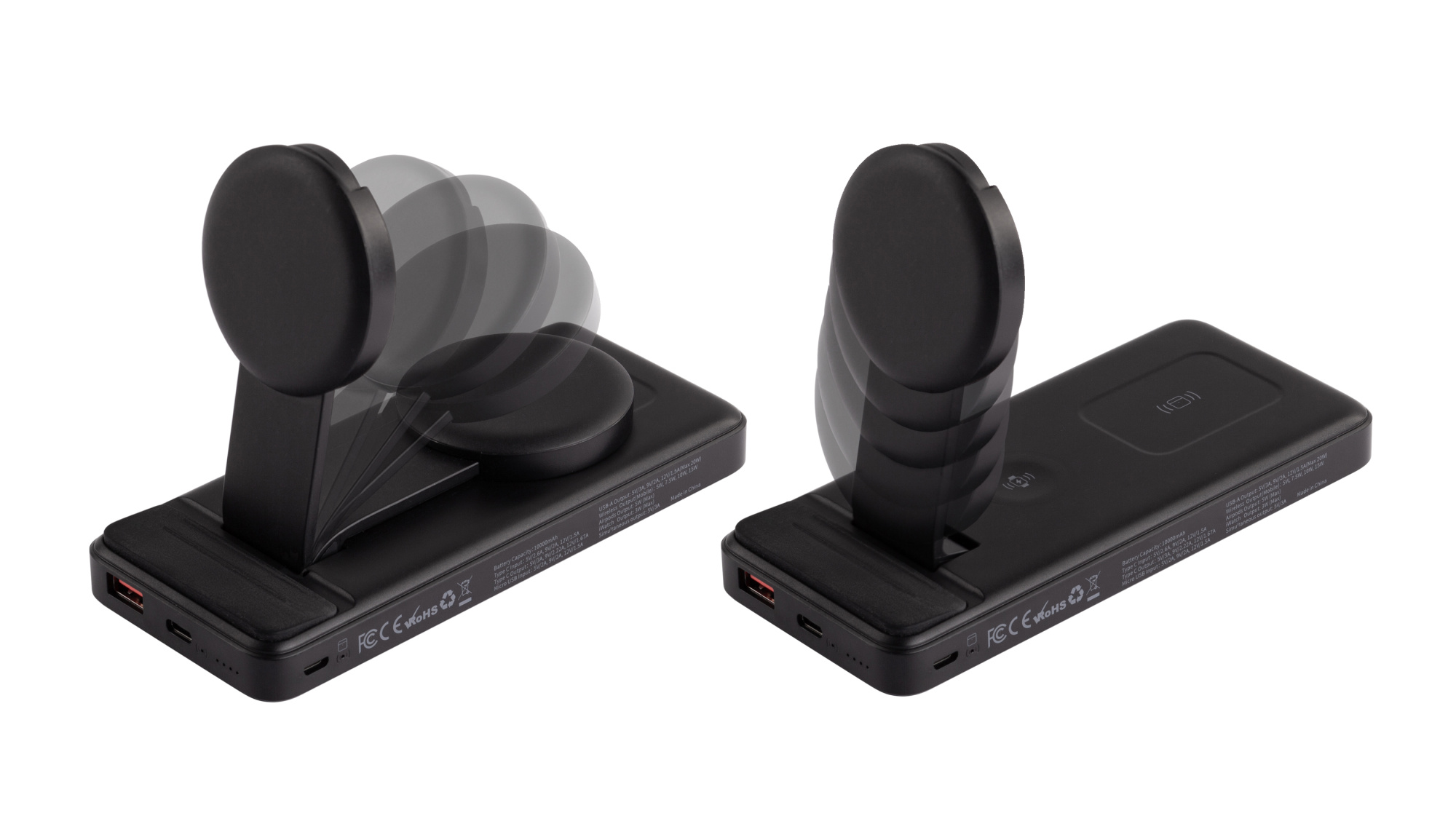 Беспроводная зарядная (20W/15W) станция-пауэрбэнк "Slider" 10000 mAh для смартфонов, наушников, часов, с подвижным зарядным блоком фото на сайте Print Logo.